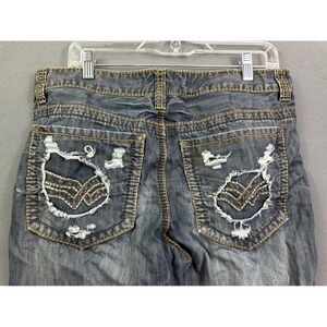 Helix Men's Straight Leg Distressed Jeans 32x30 Blue Denim Embroidered Pockets